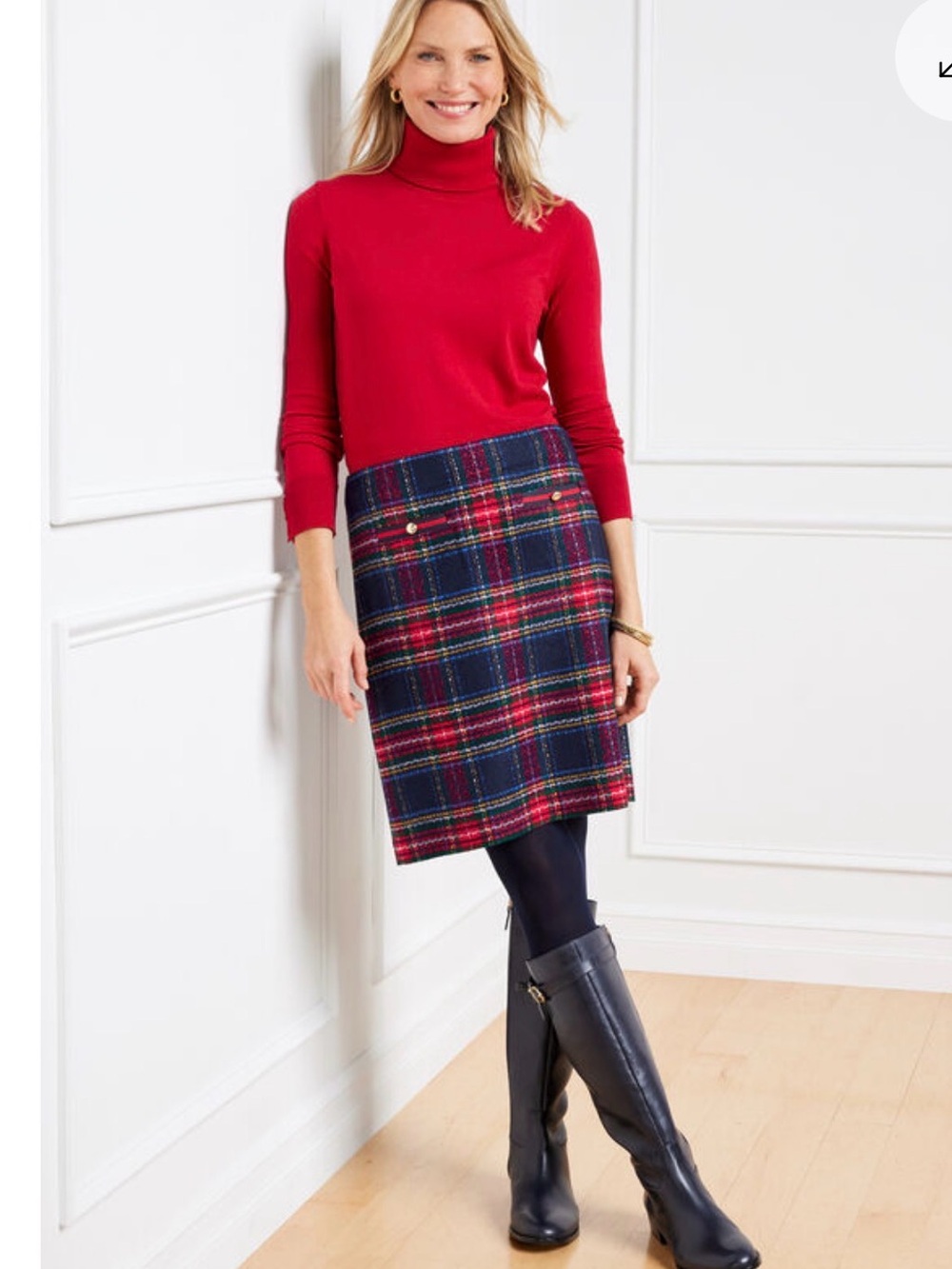 Talbots Petite Plaid A-Line Skirt Size 6P Red Blue Tartan NWOT